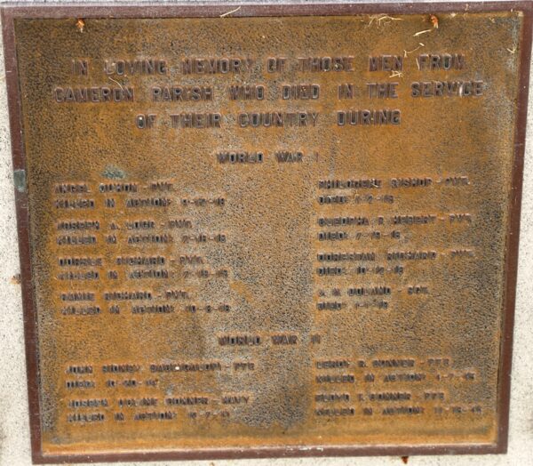 CAMERON PARISH WAR DEAD MEMORIAL PLAQUE A