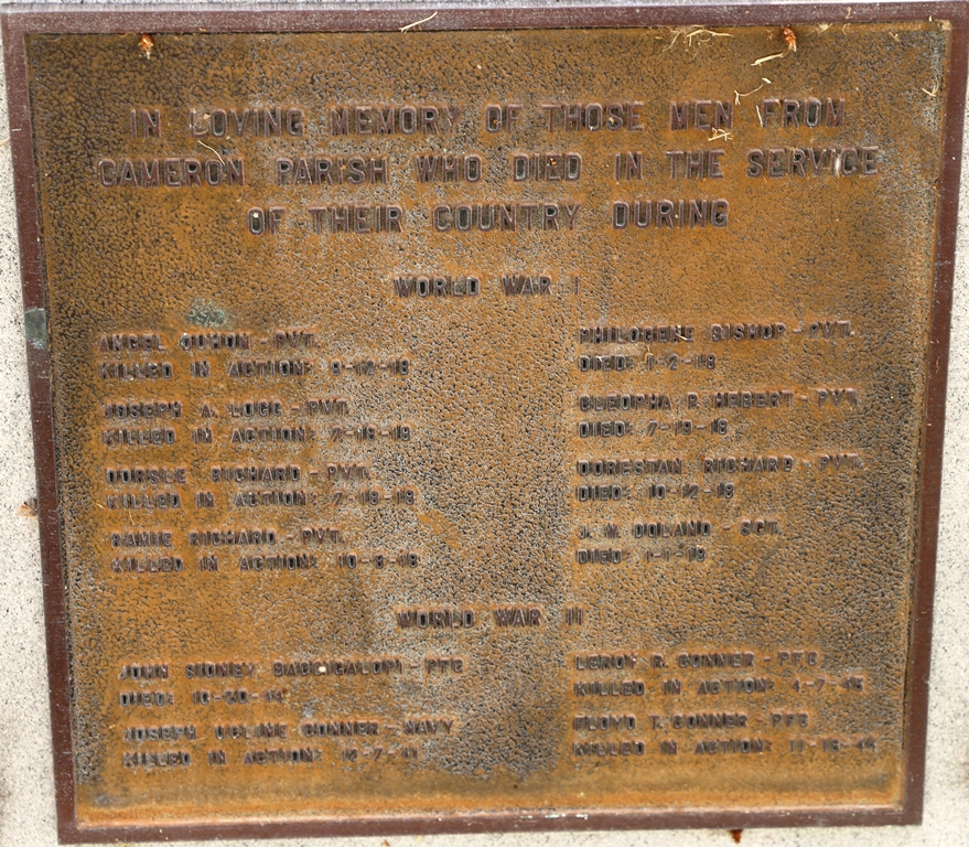 CAMERON PARISH WAR DEAD MEMORIAL PLAQUE A