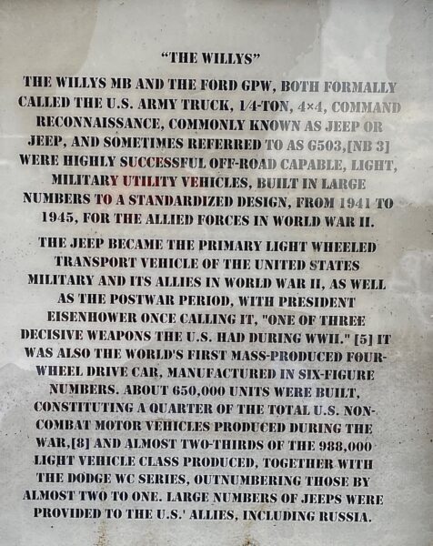 “THE WILLYS” WAR MEMORIAL PLAQUE