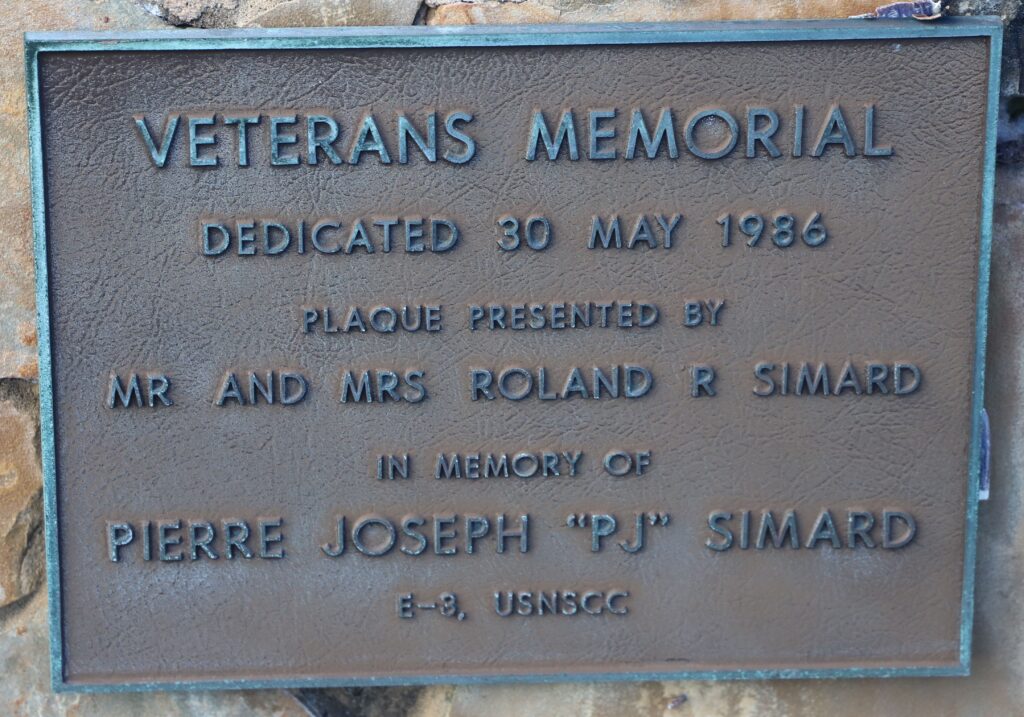 PIERRE JOSEPH “PJ” SIMARD VETERANS MEMORIAL PLAQUE