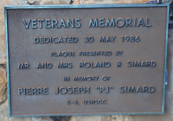 PIERRE JOSEPH “PJ” SIMARD VETERANS MEMORIAL PLAQUE