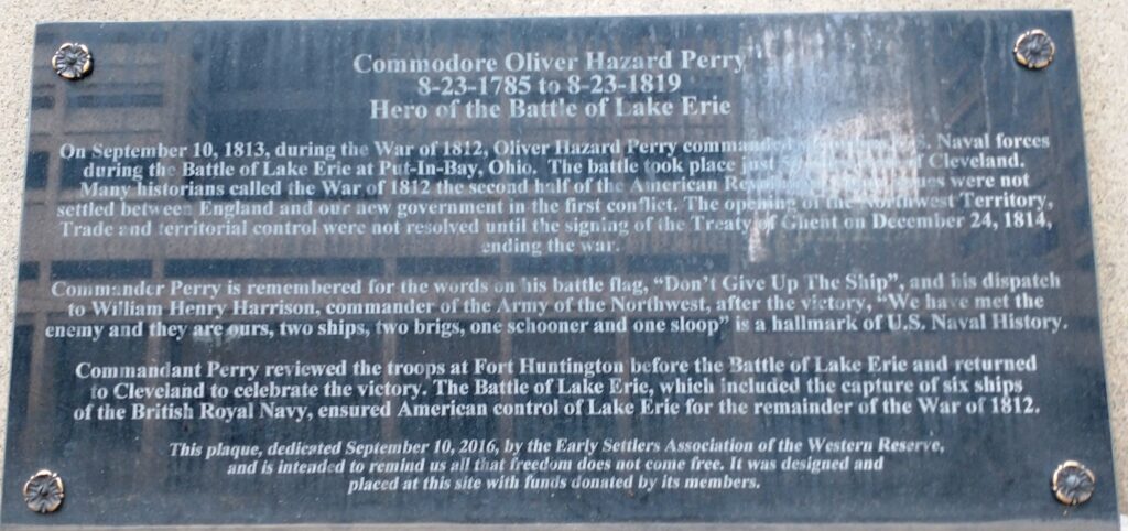 COMMODORE OLIVER HAZARD PERRY HERO OF BATTLE OF LAKE ERIE MEMORIAL PLAQUE