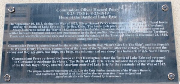 COMMODORE OLIVER HAZARD PERRY HERO OF BATTLE OF LAKE ERIE MEMORIAL PLAQUE