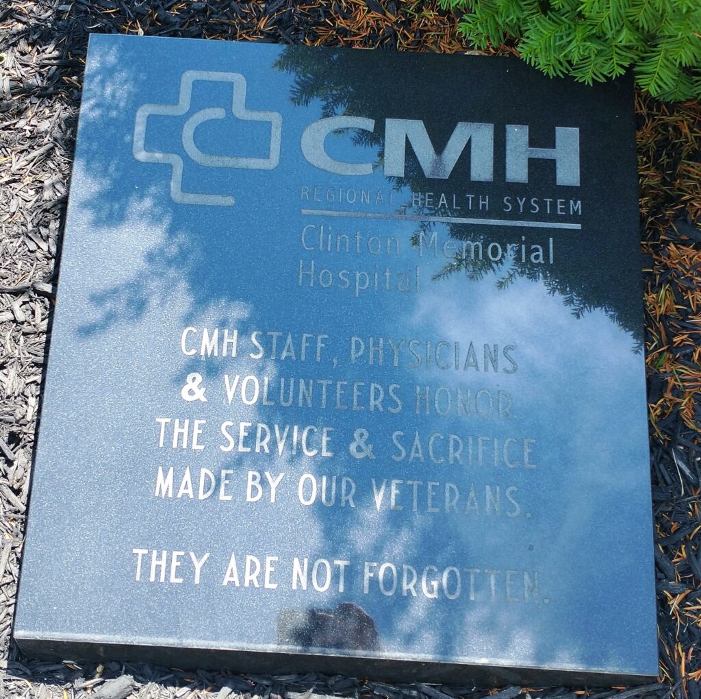 CLINTON MEMORIAL HOSPITAL VETERANS MEMORIAL TABLET