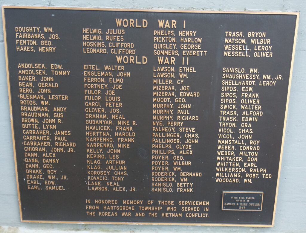 HARTSGROVE TOWNSHIP HONOR ROLL MEMORIAL PLAQUE