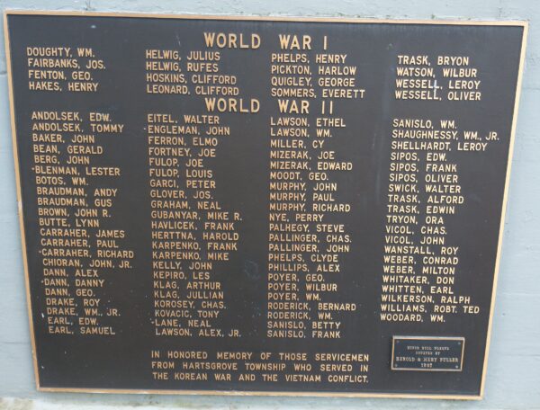 HARTSGROVE TOWNSHIP HONOR ROLL MEMORIAL PLAQUE