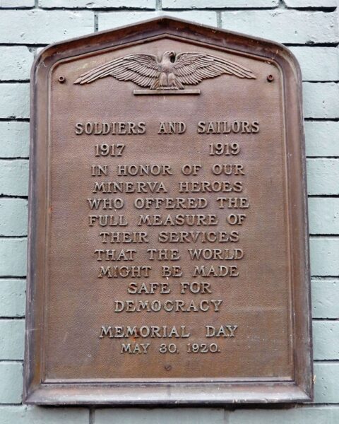 MINERVA HEROES SOLDIERS AND SAILORS WORLD WAR MEMORIAL PLAQUE