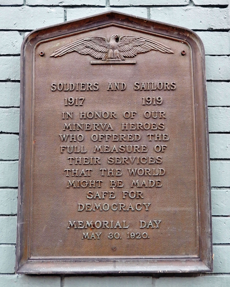 MINERVA HEROES SOLDIERS AND SAILORS WORLD WAR MEMORIAL PLAQUE