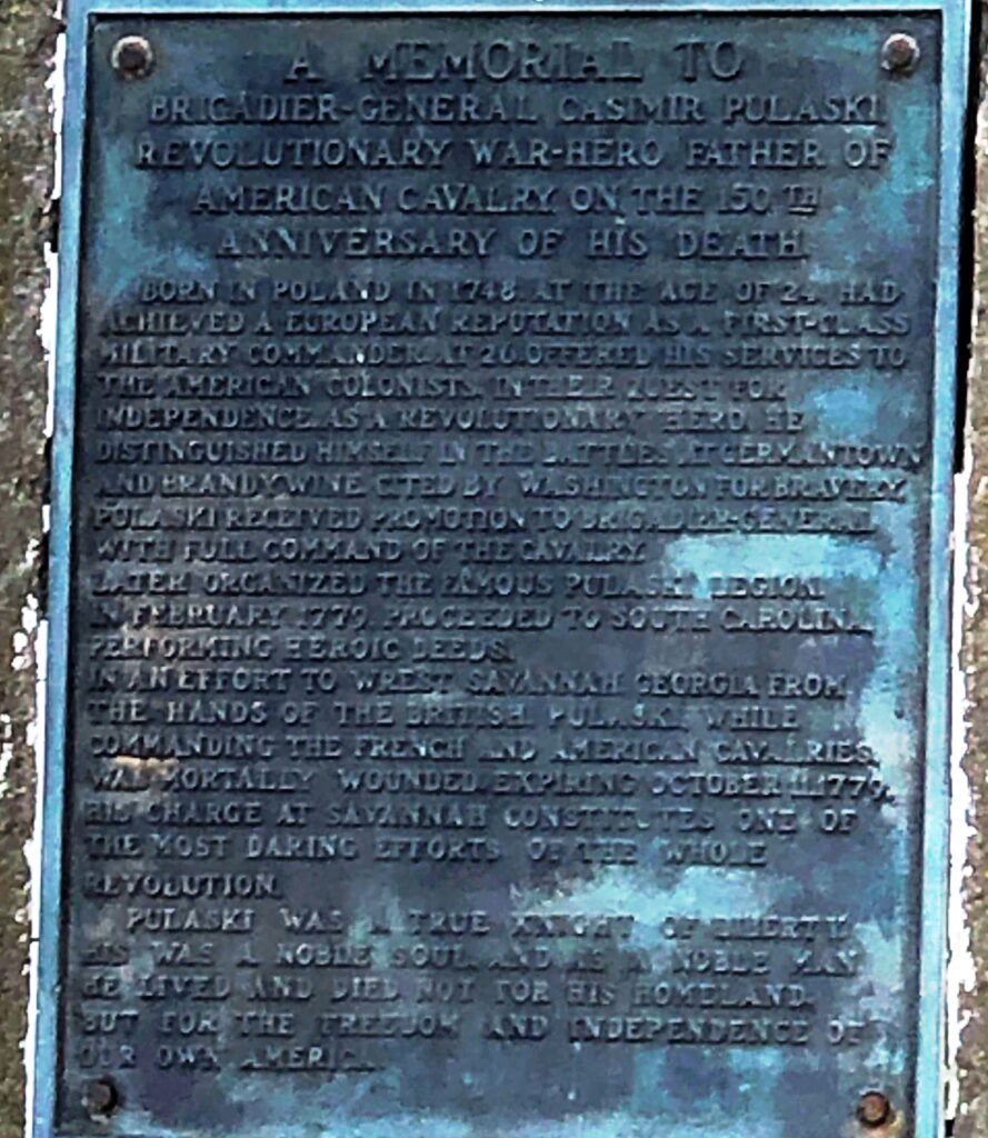 BRIGADIER GENERAL CASIMIR PULASKI REVOLUTIONARY WAR HERO MEMORIAL PLAQUE