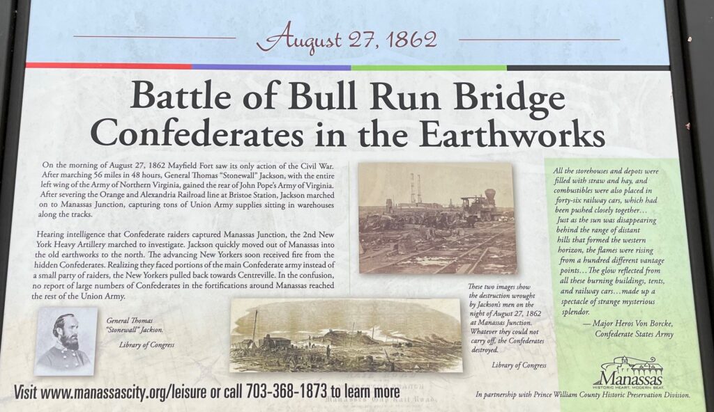 BATTLE OF BULL RUN BRIDGE CONFEDERATES IN THE EARTHWORKS MEMORIAL PANEL
