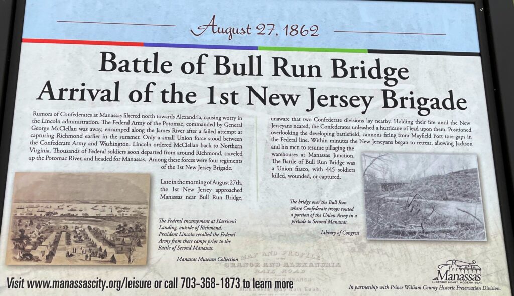 BATTLE OF BULL RUN  BRIDGE ARRIVAL OF 1ST NEW JERSEY BRIGADE MEMORIAL PANEL