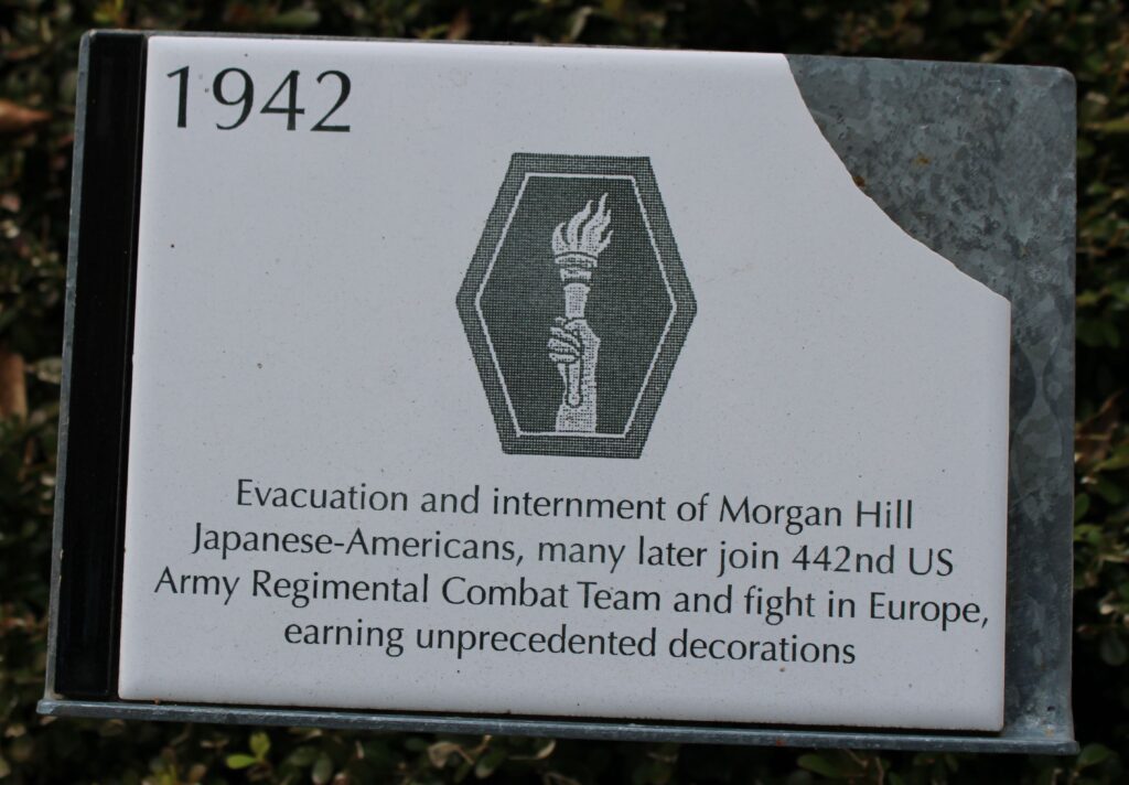 EVACUATION OF MORGAN HILL JAPANESE-AMERICAN WAR MEMORIAL PLAQUE