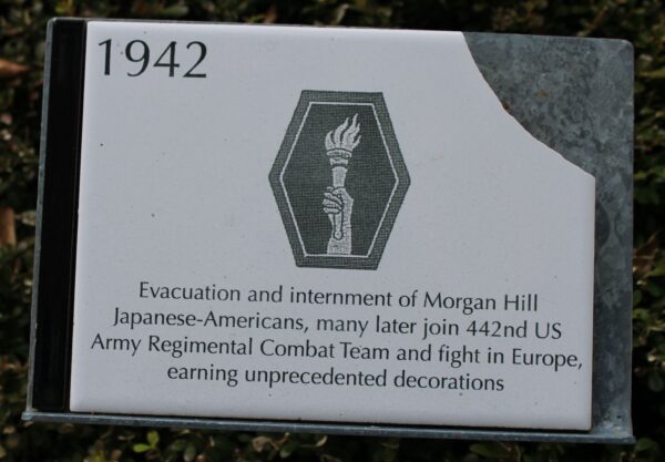 EVACUATION OF MORGAN HILL JAPANESE-AMERICAN WAR MEMORIAL PLAQUE