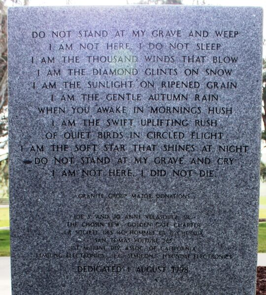THE REMEMBRANCE MEMORIAL FOR CALIFORNIA KOREAN WAR VETERANS STONE B