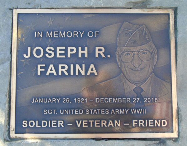 JOSEPH R. FARINA WAR MEMORIAL PLAQUE