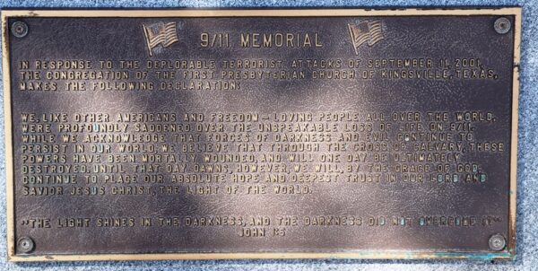 KINGSVILLE SEPTEMBER 11, 2001 MEMORIAL PLAQUE