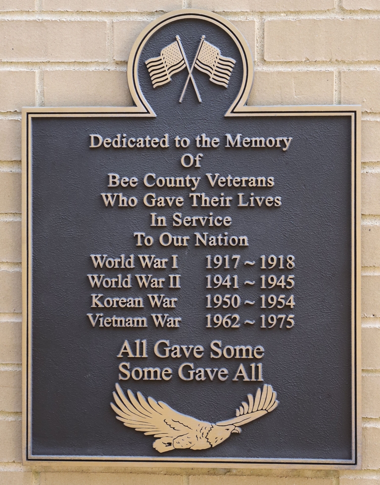 BEE COUNTY ALL GAVE SOME SOME GAVE ALL VETERANS MEMORIAL PLAQUE