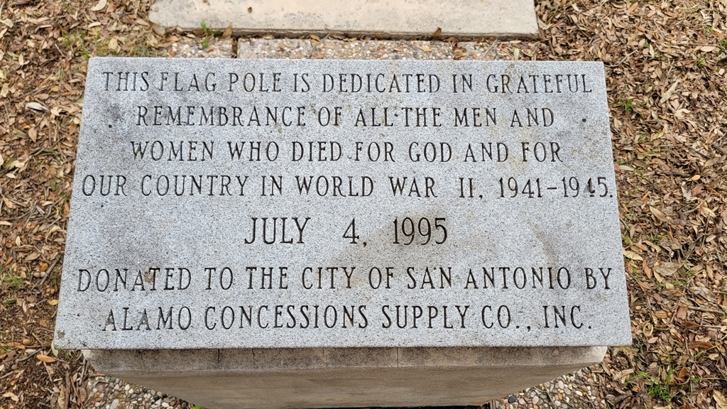 ALAMO CONCESSIONS SUPPLEY CO. WORLD WAR II FLAGPOLE MEMORIAL STONE