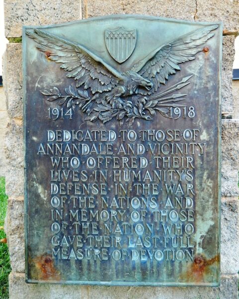 ANNANDALE AND VICINITY WAR OF THE NATIONS MEMORIAL PLAQUE
