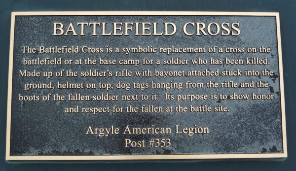ARGYLE AMERICAN LEGION POST #353 BATTLEFIELD CROSS MEMORIAL PLAQUE