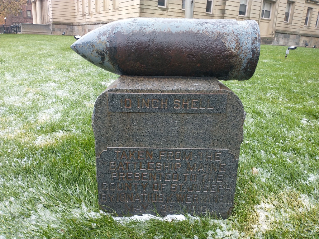 ST. JOSEPH COUNTY BATTLESHIP MAINE 10 INCH SHELL WAR MEMORIAL