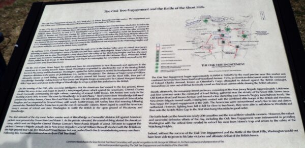 THE OAK TREE ENGAGEMENT AND THE BATTLE OF THE SHORT HILLS MEMORIAL PLAQUE