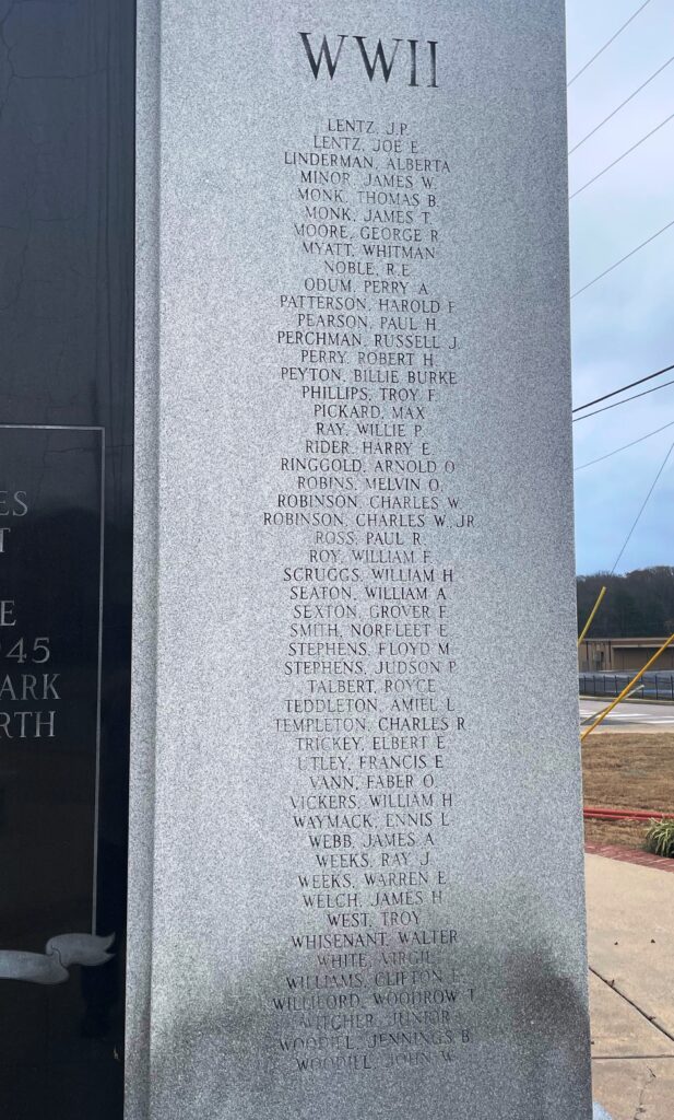NORTH LONOKE COUNTY WORLD WAR II MEMORIAL RIGHT COLUMN