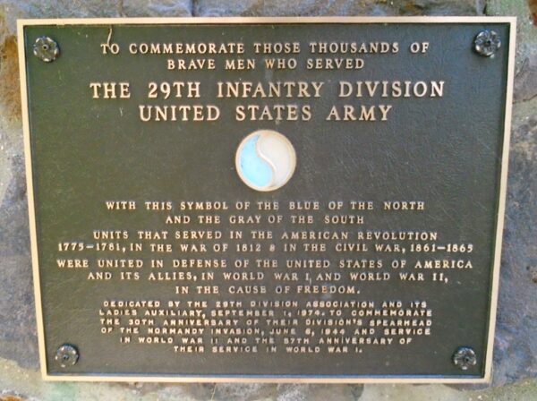 29TH INFANTRY DIVISION MEMORIAL PAVILION PLAQUE A