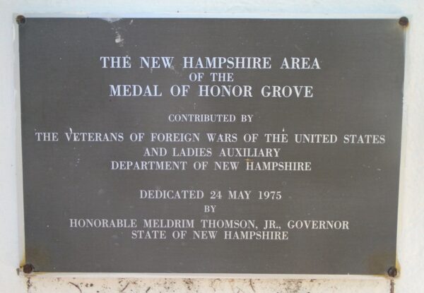 NEW HAMPSHIRE MEDAL OF HONOR WAR MEMORIAL GROVE PLAQUE