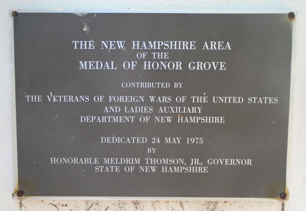 NEW HAMPSHIRE MEDAL OF HONOR WAR MEMORIAL GROVE PLAQUE