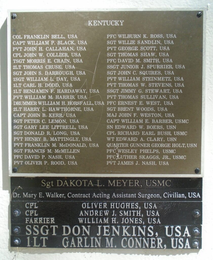 KENTUCKY MEDAL OF HONOR RECIPIENTS WAR MEMORIAL PLAQUE