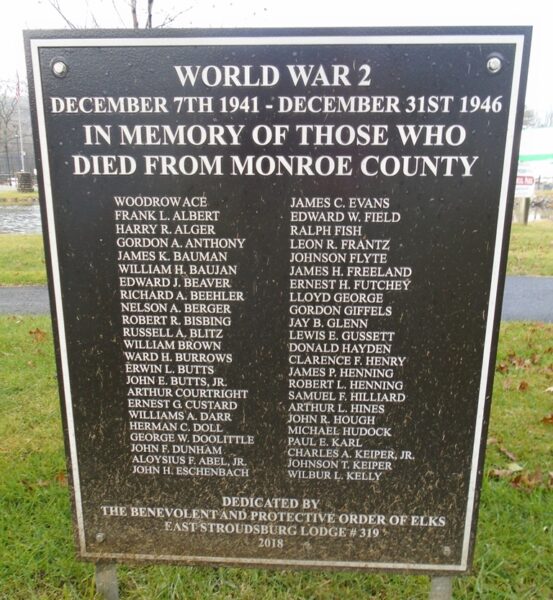 MONROE COUNTY SUPRENE SACRIFICE WORLD WAR 2 MEMORIAL PLAQUE A