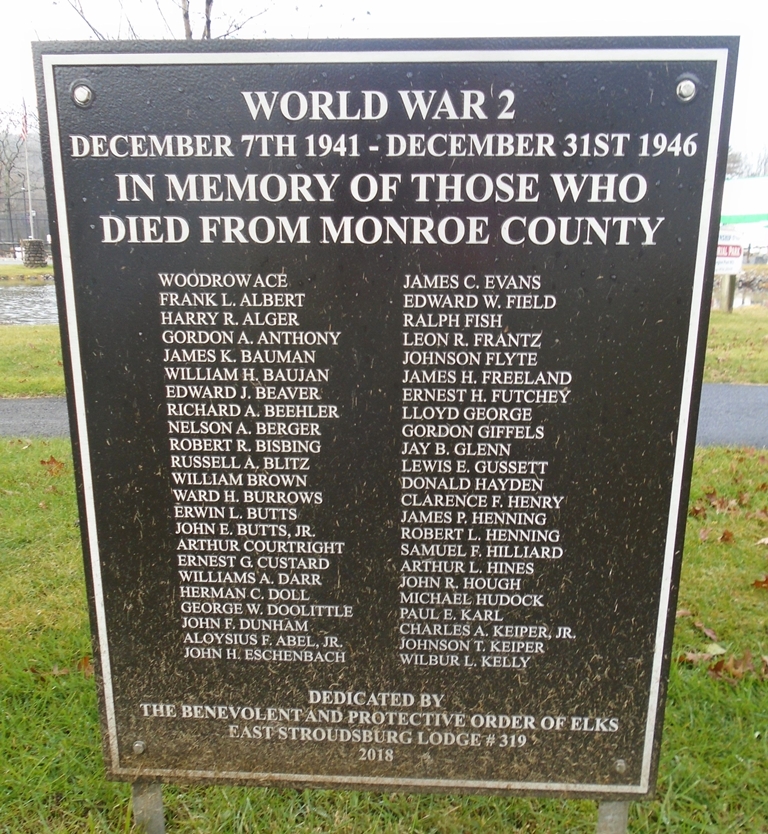 MONROE COUNTY SUPRENE SACRIFICE WORLD WAR 2 MEMORIAL PLAQUE A
