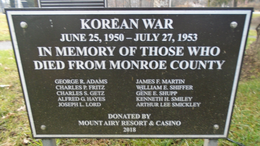 MONROE COUNTY SUPREME SACRIFICE KOREAN WAR MEMORIAL PLAQUE