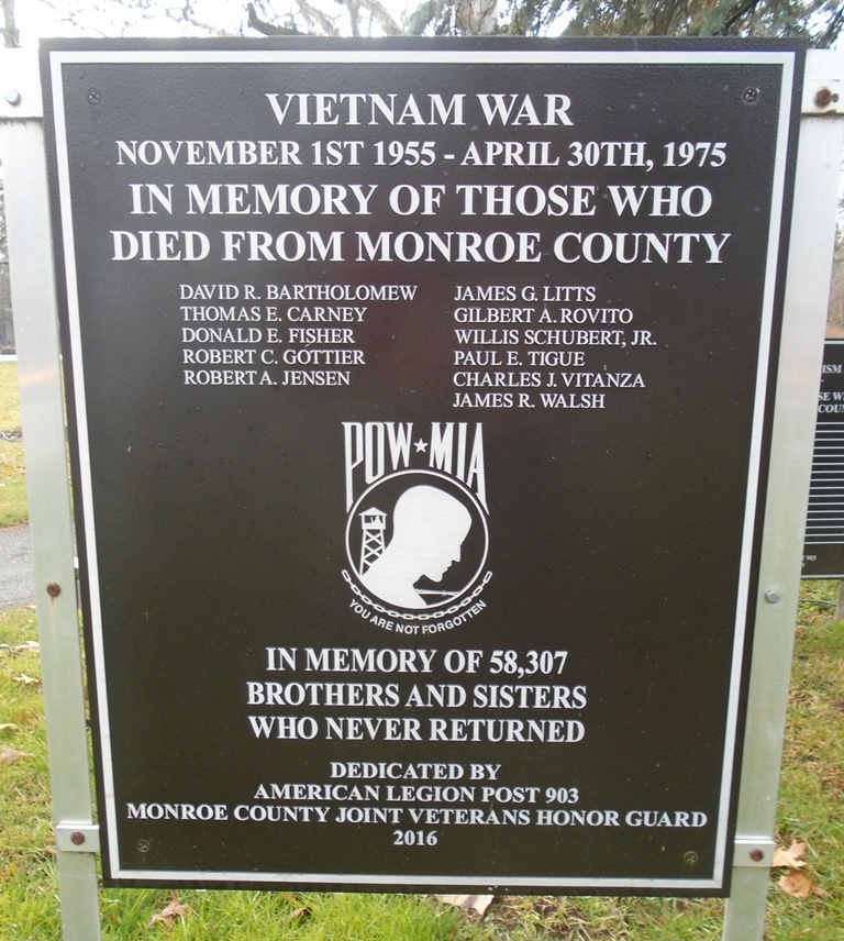 MONROE COUNTY SUPREME SACRIFICE VIETNAM WAR MEMORIAL PLAQUE