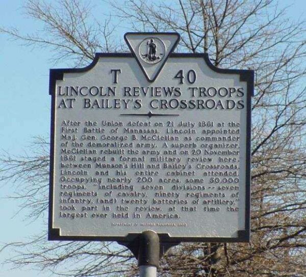 LINCOLN REVIEWS TROOPS WAR MEMORIAL MARKER