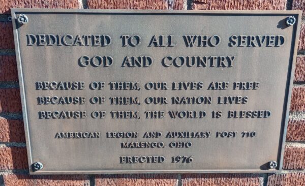 AMERICAN LEGION POST 710 VETERANS MEMORIAL PLAQUE