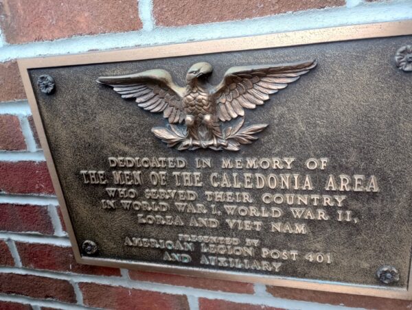 CALEDONIA AREA WAR VETERANS MEMORIAL PLAQUE