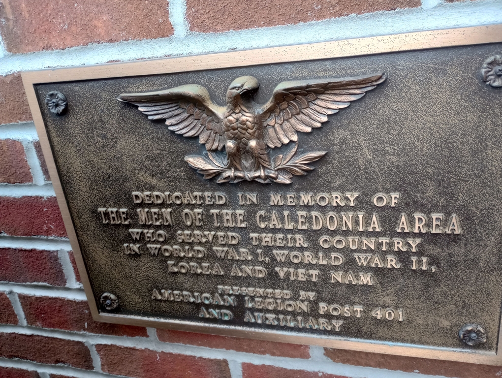 CALEDONIA AREA WAR VETERANS MEMORIAL PLAQUE