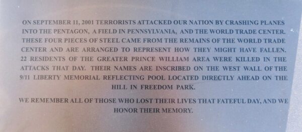 PRINCE WILLIAM COUNTY SEPTEMBER 11, 2001 MEMORIAL PLAQUE