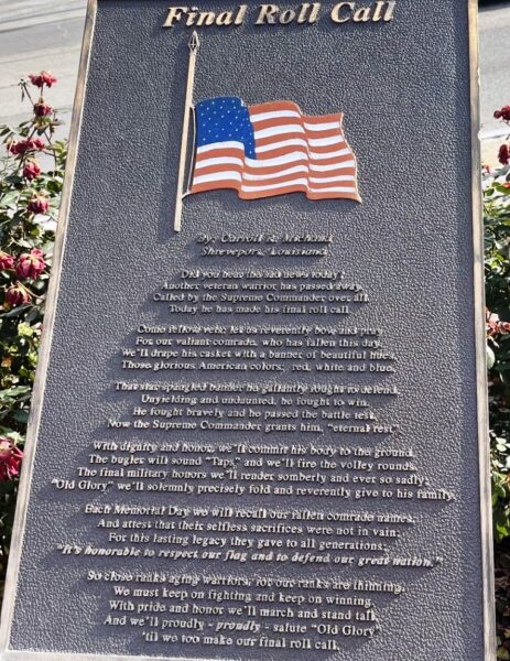 BRANSON FINAL ROLL CALL MEMORIAL PLAQUE