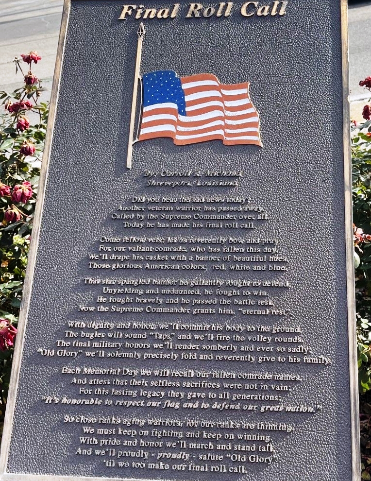 BRANSON FINAL ROLL CALL MEMORIAL PLAQUE