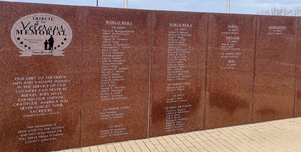 WARREN COUNTY SOME GAVE ALL WAR MEMORIAL HONOR ROLL STONE