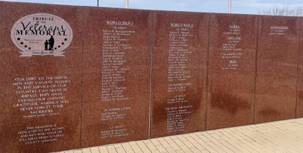 WARREN COUNTY SOME GAVE ALL WAR MEMORIAL HONOR ROLL STONE