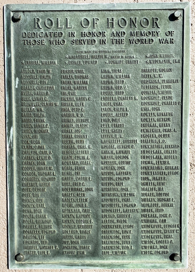 MELVIN MEMORIAL PARK ROLL OF HONOR WORLD WAR MEMORIAL PLAQUE