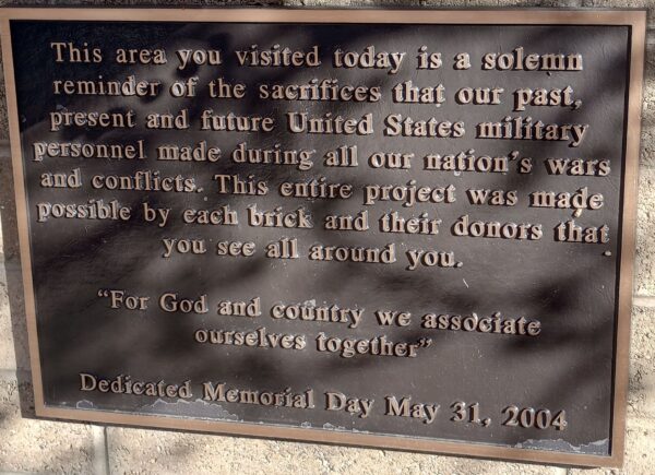 SALINE ALL AMERICAN VETERANS MEMORIAL PLAQUE B