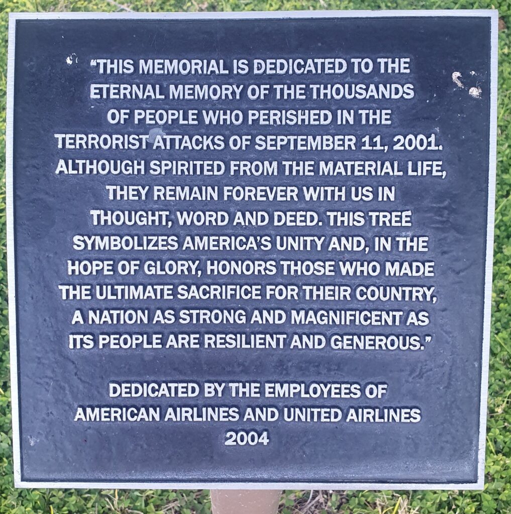 AMERICAN  AIRLINES AND UNITED AIRLINES EMPLOYEES SEPTEMBER 11, 2001 MEMORIAL TREE PLAQUE