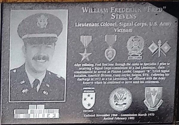 WILLIAM FREDERICK “FRED” STEVENS WAR MEMORIAL PLAQUE