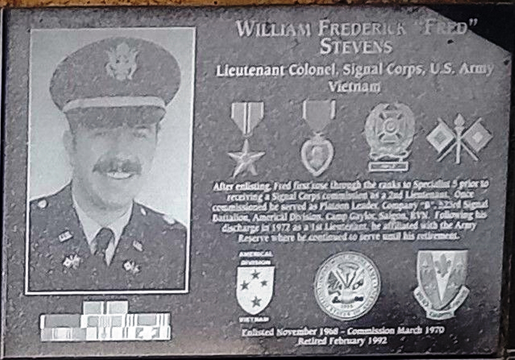 WILLIAM FREDERICK “FRED” STEVENS WAR MEMORIAL PLAQUE