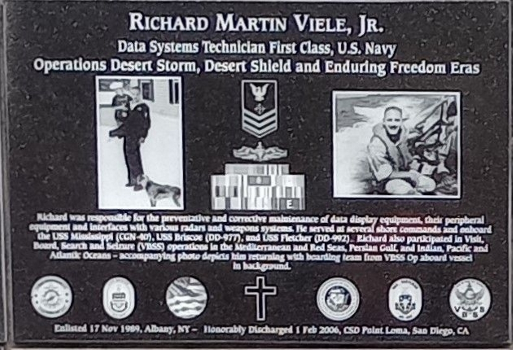 RICHARD MARTIN VIELE, JR. WAR MEMORIAL PLAQUE